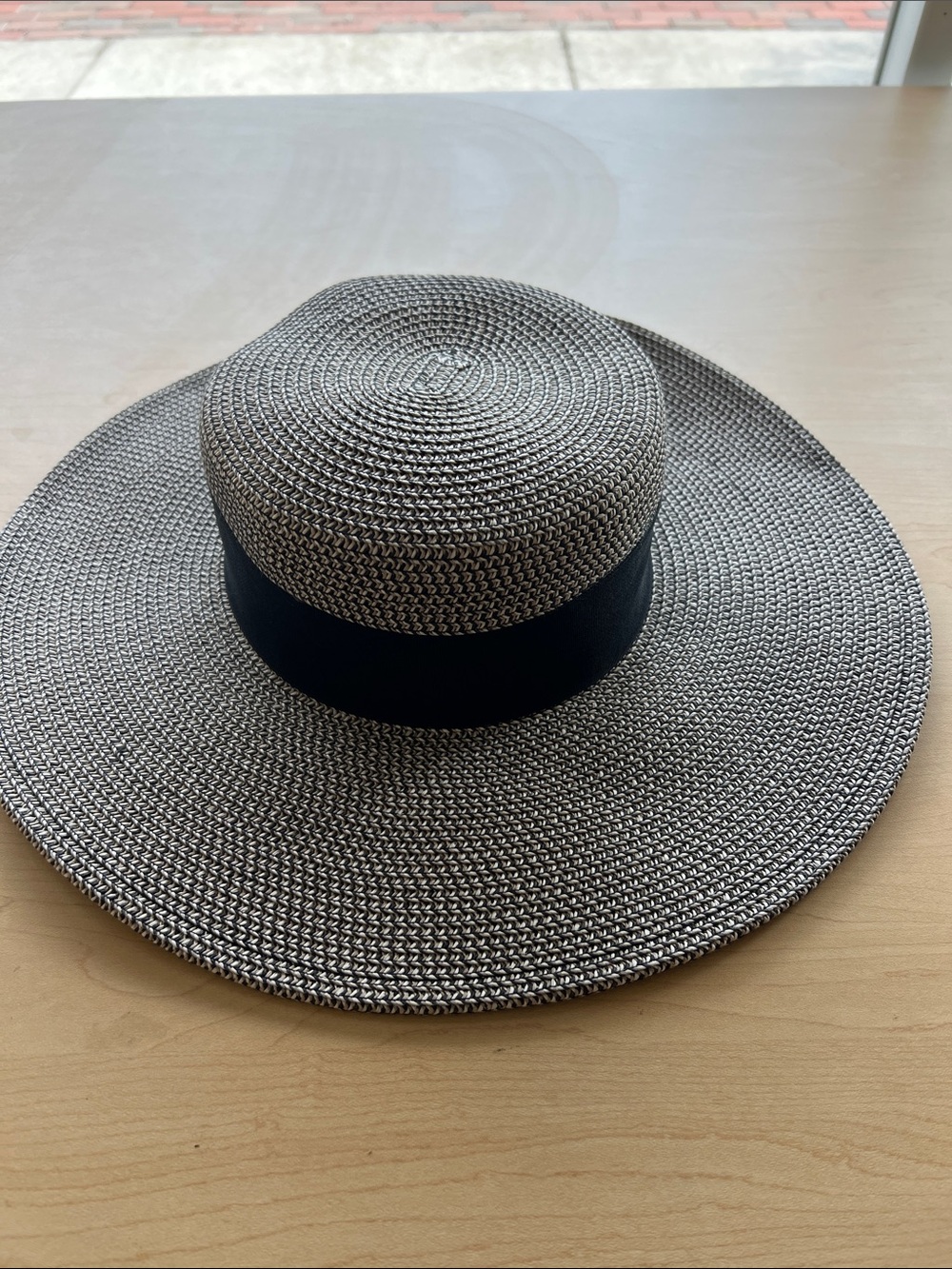 Nine West Black and Gray Woven Wide-Brim Hat